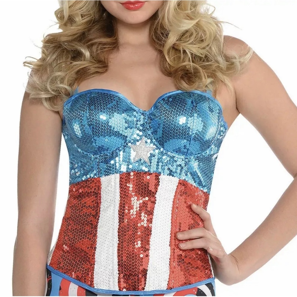Women’s Wonder Woman Sequin Corset Superhero Halloween Adult Costume M / L New